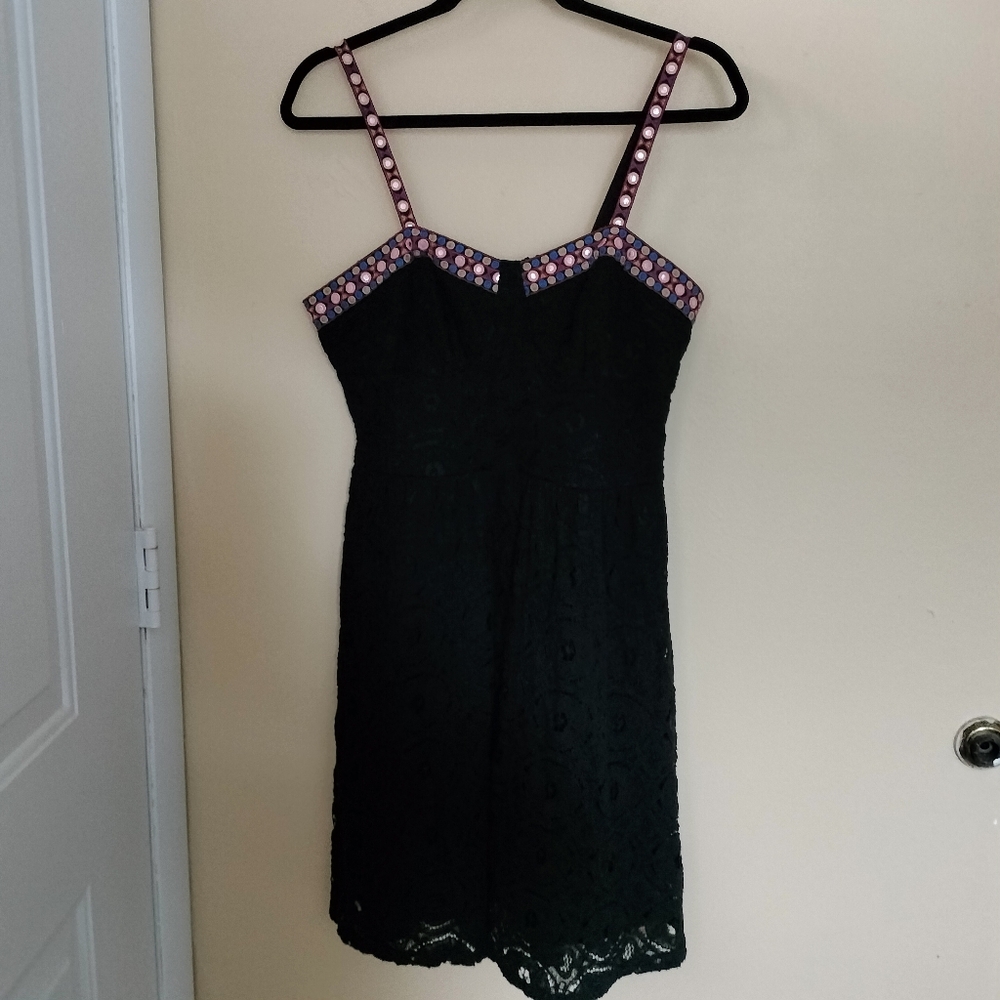 Xhilaration Black Lined Lace Sleeveless Dress L Embroidery Stretch Vacation NWT